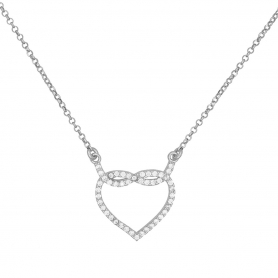 Κολιέ καρδιά από την Excite Fashion Jewellery δεμένη με το σύμβολο του άπειρου και  στολισμένη με λευκά ζιργκόν από επιπλατινωμένο ασήμι 925. K-115-AS-S-105