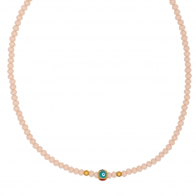 Χειροποίητο κολιέ από την Excite Fashion Jewellery ματάκι ζάρι με πολύχρωμο σμάλτο και κοραλί χάντρες. K-1405-04-02-79