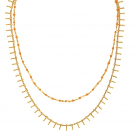 Κολιέ Excite Fashion Jewellery πορτοκαλί ροζάριο και ατσάλινη αλυσίδα με μπάρες. K-1619-01-22-97