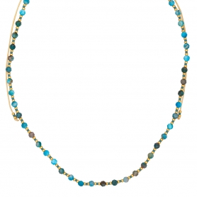 Κολιέ Boho από την Excite Fashion Jewellery με γαλάζιες mix πέτρες και χρυσές χάντρες. N-110404-115