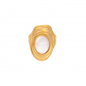 Δαχτυλίδι  Excite Fashion Jewellery, με μεγάλη πέρλα και ανάγλυφο σχέδιο  από ανοξείδωτο επιχρυσωμένο ατσάλι. R-YH016A-G-59