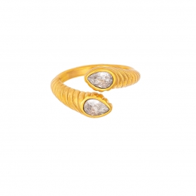 Κομψό δαχτυλίδι  Excite Fashion Jewellery, με λευκά ζιργκόν από ανοξείδωτο επιχρυσωμένο ατσάλι. R-YH1200A-WHITE-65