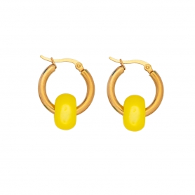 Κρίκοι από την Excite Fashion Jewellery με περαστή κίτρινη χάντρα από επιχρυσωμένο ανοξείδωτο ατσάλι . S-1724-01-16-59