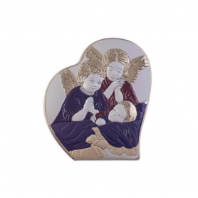 Ασημένια Καθολική Εικόνα Αγγελούδια Καρδιά Μπλε - Σκούρο Κόκκινο 22.6x25.3 Λευκό