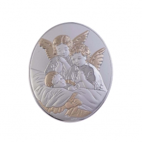 Ασημένια Καθολική Εικόνα Αγγελούδια Οβάλ Ασημί - Χρυσό 12.2x15 Λευκό