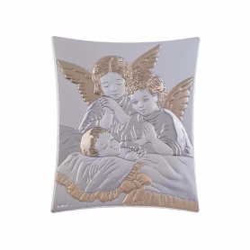 Ασημένια Καθολική Εικόνα Αγγελούδια Τετράγωνη Ασημί - Χρυσό 8.2x10.6 Λευκό