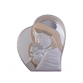 Ασημένια Καθολική Εικόνα Ευλογημένη Μητέρα Καρδιά Ασημί - Χρυσό 5.7x6.9 Λευκό
