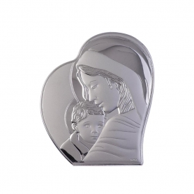 Ασημένια Καθολική Εικόνα Ευλογημένη Μητέρα Καρδιά Ασημί 4.4x5.4 Λευκό