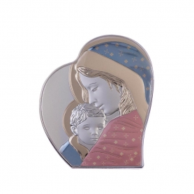 Ασημένια Καθολική Εικόνα Ευλογημένη Μητέρα Καρδιά Μπλε - Ανοιχτό Κόκκινο 22.6x25.3 Λευκό