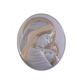 Ασημένια Καθολική Εικόνα Ευλογημένη Μητέρα Οβάλ Ασημί - Χρυσό 22.6x25.3 Λευκό