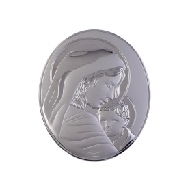 Ασημένια Καθολική Εικόνα Ευλογημένη Μητέρα Οβάλ Ασημί 5.5x7 Λευκό