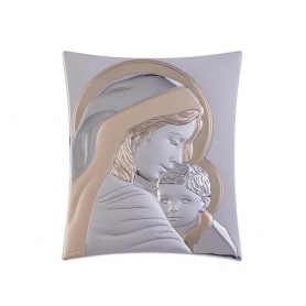 Ασημένια Καθολική Εικόνα Ευλογημένη Μητέρα Τετράγωνη Ασημί - Χρυσό 4x5.3 Λευκό