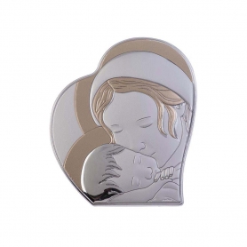 Ασημένια Καθολική Εικόνα Μητέρα της Αγάπης Καρδιά Ασημί - Χρυσό  8.2x9.8 Λευκό