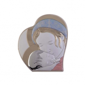 Ασημένια Καθολική Εικόνα Μητέρα της Αγάπης Καρδιά Μπλε - Ανοιχτό Κόκκινο  22.6x25.3 Λευκό