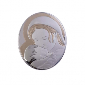 Ασημένια Καθολική Εικόνα Μητέρα της Αγάπης Οβάλ Ασημί - Χρυσό 8.6x10.6 Λευκό