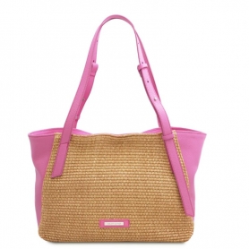 Γυναικεία Τσάντα από Δέρμα & Βαμβάκι TL142279-Ροζ