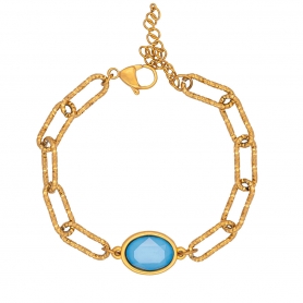 Βραχιόλι από επιχρυσωμένο ανοξείδωτο ατσάλι της Excite Fashion Jewellery με  διαμανταρισμένη αλυσίδα και aqua κρύσταλλο στο κέντρο. B-1702-01-07-65