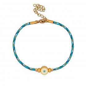 Χειροποίητο βραχιόλι της Excite Fashion Jewellery με multi κορδόνι και ματάκι με λευκό σμάλτο. B-1720-01-07-45
