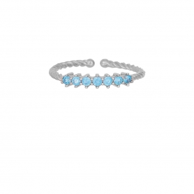 Στριφτό δαχτυλίδι από την  Excite Fashion Jewellery με επτά aqua πέτρες ζιργκόν από επιπλατινωμένο ασήμι 925 D-61-AQUA-S-65