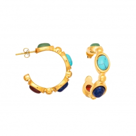 Κρίκοι από την Excite Fashion Jewellery, με οβάλ πολύχρωμες πέτρες από ανοξείδωτο (δεν μαυρίζει) επιχρυσωμένο ατσάλι. E-YH144-G-71