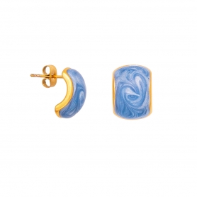 Σκουλαρίκια καρφωτά μπούλ από την Excite Fashion Jewellery με γαλάζιο & άσπρο σμάλτο με νερά, από επιχρυσωμένο ανοξείδωτο ατσάλι.E-YH788-BLUE-67