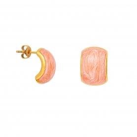 Σκουλαρίκια καρφωτά μπούλ από την Excite Fashion Jewellery με πορτοκαλί & άσπρο σμάλτο με νερά, από επιχρυσωμένο ανοξείδωτο ατσάλι. E-YH788-PINK-67