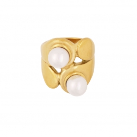 Εντυπωσιακό δαχτυλίδι από την Excite Fashion Jewellery στολισμένο με πέρλες από ανοξείδωτο επιχρυσωμένο ατσάλι. R-YH1039-G-65