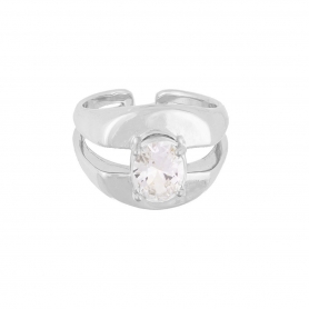 Εντυπωσιακό ανοιχτό  δαχτυλίδι από την Excite Fashion Jewellery στολισμένο με λευκό ζιργκόν  από ανοξείδωτο επιπλατινωμενο  ατσάλι.   R-YH1313-S-75
