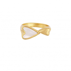 Δαχτυλίδι καρδιές από την Excite Fashion Jewellery με φίλντισι και επιχρυσωμένο ανοξείδωτο ατσάλι.  R-YH368-G-75