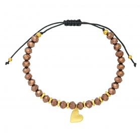 Bραχιόλι  με roz gold χάνδρες, στολισμένο με κρεμαστή καρδιά και χρυσές ροδέλες από την Excite Fashion Jewellery.  B-1420-05-13-5
