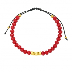 Bραχιόλι με κόκκινες  χάνδρες  στολισμένο με ανάγλυφες ροδέλες και χρυσές μπίλιες από την Excite Fashion Jewellery. B-1422-05-11-5