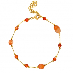 Χειροποίητο  βραχιόλι από επίχρυσο ανοξείδωτο ατσάλι  με πορτοκαλί ημιπολύτιμες πέτρες,  της Excite Fashion Jewellery. B-1739-01-35-6