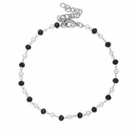 Χειροποίητο βραχιόλι από επιπλατινωμένο ανοξείδωτο ατσάλι, με μαύρες πέτρες και περλίτσες, της Excite Fashion Jewellery. B-1742-03-06-5
