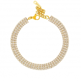 Βραχιόλι επιχρυσωμένο ανοξείδωτο ατσάλι (δεν μαυρίζει), με τρεις σειρές λευκά ζιργκόν, της  Excite Fashion Jewellery. B-201491-G-6