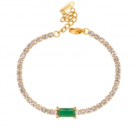 Βραχιόλι επιχρυσωμένο ανοξείδωτο ατσάλι (δεν μαυρίζει), με πράσινο ορθογώνιο ζιργκόν και λευκά μονόπετρα ζιργκόν,  της  Excite Fashion Jewellery. B-2302035-GREEN-65