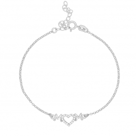 βραχιόλι επιπλατινωμένο ασήμι 925, ΜΟΜ  με καρδιά, στολισμένη με λευκά ζιργκόν,  από την Excite Fashion Jewellery. B-62-AS-S-8