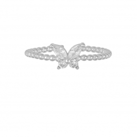 Δαχτυλίδι από επιπλατινωμένο ασήμι 925, πεταλουδίτσα με λευκά ζιργκόν και dots στην γάμπα του δαχτυλιδιού από την Excite Fashion Jewellery. D-13-S-69