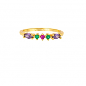 Δαχτυλίδι επιχρυσωμένο ασήμι 925, με οβάλ μοβ  και  πολύχρωμα  ζιργκόν  της Excite Fashion Jewellery. D-15-G-1-89