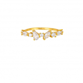Δαχτυλίδι επιχρυσωμένο ασήμι 925, με λευκά οβάλ και μονόπετρα  ζιργκόν  της Excite Fashion Jewellery. D-19-G-79