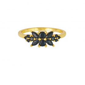Δαχτυλίδι από επιχρυσωμένο ασήμι 925,  στολισμένο με μαύρα ζιργκόν, από την Excite Fashion Jewellery. D-4-G-95