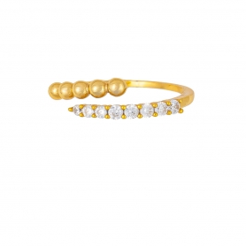 Δαχτυλίδι ασήμι 925, κίτρινο επιχρύσωμα, με λευκά ζιργκόν και dots  της Excite Fashion Jewellery. D-5-G-85