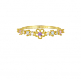 Δαχτυλίδι από επιχρυσωμένο ασήμι 925, λουλουδάκι, με μωβ και λευκά  ζιργκόν,  από την Excite Fashion Jewellery. D-9-G-79