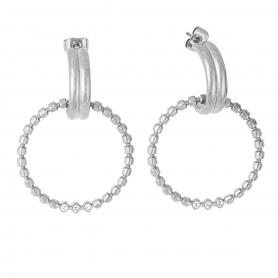 Σκουλαρίκια  από ανοξείδωτο (δεν μαυρίζει) επιπλατινωμένο ατσάλι, κρίκοι dots με λευκά ζιργκόν,  της Excite Fashion Jewellery. E009-S-6