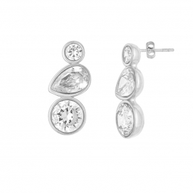 Σκουλαρίκια,  ανοξείδωτο (δεν μαυρίζει) επιπλατινωμένο ατσάλι, με λευκή σταγόνα και μονόπετρα ζιργκόν,  της Excite Fashion Jewellery. E-1455A-S-69