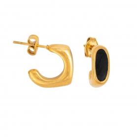 Κρίκοι ασύμμετροι από ανοξείδωτο (δεν μαυρίζει) επιχρυσωμένο ατσάλι, στολισμένοι με μαύρο σμάλτο, της Excite Fashion Jewellery. E-1855A-G