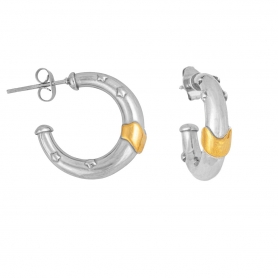 Κρίκοι  από ανοξείδωτο (δεν μαυρίζει) επιπλατινωμένο ατσάλι, με ανάγλυφα αστεράκια και χρυσό επιχρύσωμα, της Excite Fashion Jewellery. E-205A-S-6