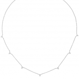 Κολιέ από επιπλατινωμένο ασήμι 925, με τριγωνικά μοτίφ στολισμένα με λευκά ζιργκόν, από την Excite Fashion Jewellery. K-14-S-125