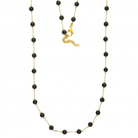 Μακρύ κολιέ από επιχρυσωμένο ανοξείδωτο ατσάλι (δεν μαυρίζει), με μαύρες πέτρες, της Excite Fashion Jewellery. K-1725-01-06-145