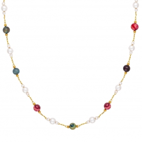Χειροποίητο  κολιέ, με πολύχρωμες πέτρες  και πέρλες, από επιχρυσωμένο  ανοξείδωτο ατσάλι (δεν μαυρίζει),  της Excite Fashion Jewellery. K-1758-01-01-65