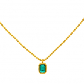 Κολιέ από  επιχρυσωμένο ανοξείδωτο ατσάλι με ορθογώνιο πράσινο κρύσταλλο, και αλυσίδα με dots της Excite Fashion Jewellery. N-2303018-GN-6